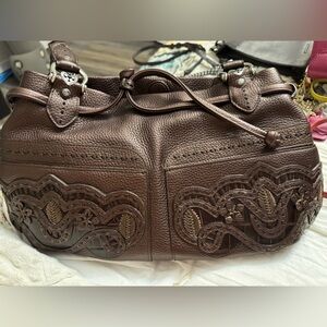 Brighton Brown Leather Cutout Floral Shoulder Bag Heart Hardware